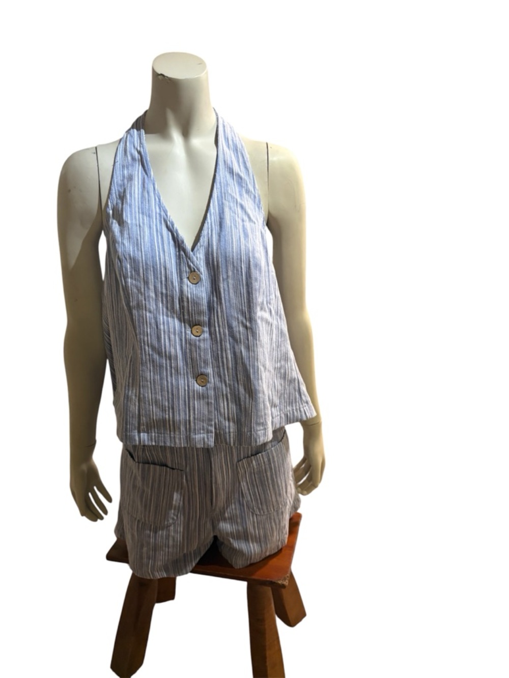 MUSTARD SEED AnthropologieM 2-piece Blue/white striped top & shorts set.EUC
